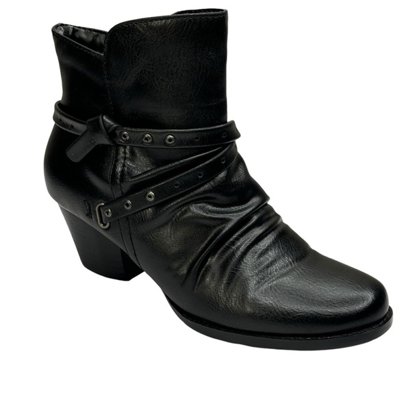 Bare Traps Black Ankle Boots Size 7.5 Side Zip 2” Block Heel Vegan Leather - Picture 1 of 10